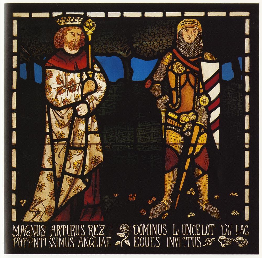 King Arthur and Lancelot stained glass window.
